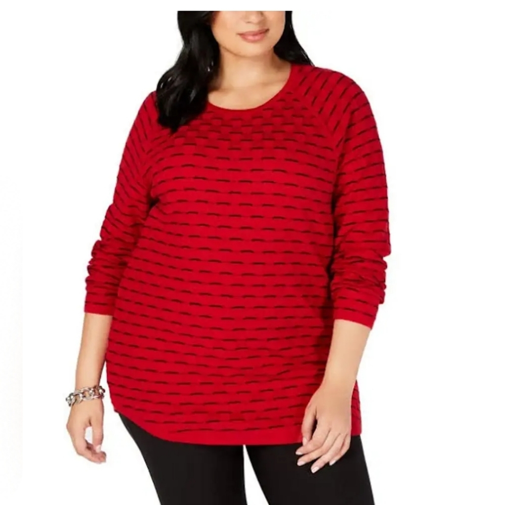 Karen Scott Red and Black Plus Cotton Knit Sweater size 2X NWT